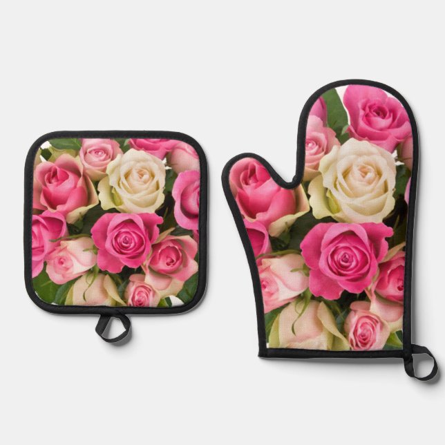 Floral Elegance – Cute Flower  Oven Mitt & Pot Holder Set (Front)