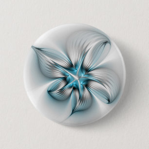 Floral Elegance Modern Abstract Blue Fractal Art 6 Cm Round Badge