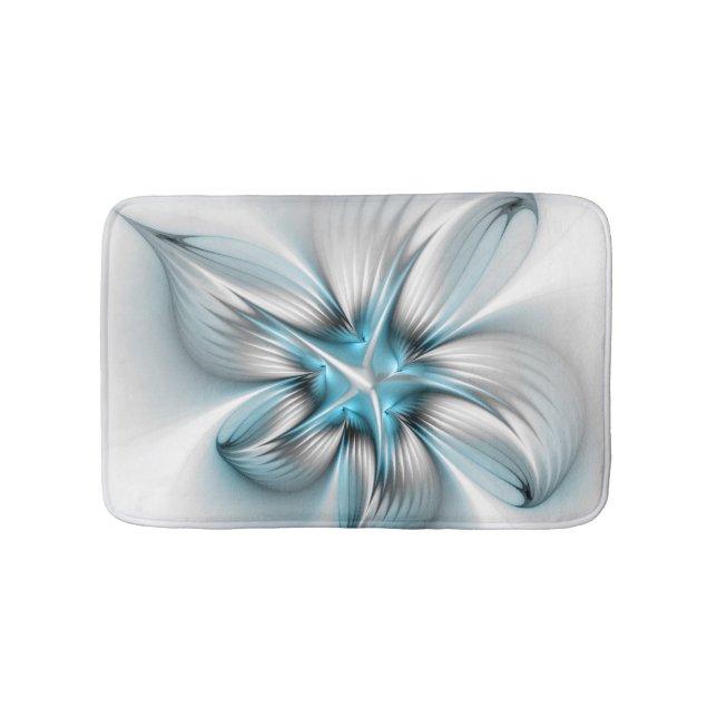 Floral Elegance Modern Abstract Blue Fractal Art Bath Mat (Front)