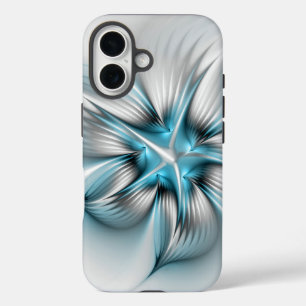 Floral Elegance Modern Abstract Blue Fractal Art iPhone 16 Case