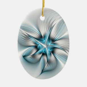 Floral Elegance Modern Abstract Blue Fractal Art Ceramic Ornament