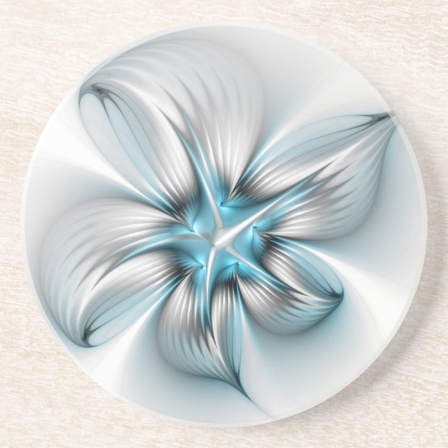 Floral Elegance Modern Abstract Blue Fractal Art Coaster (Front)
