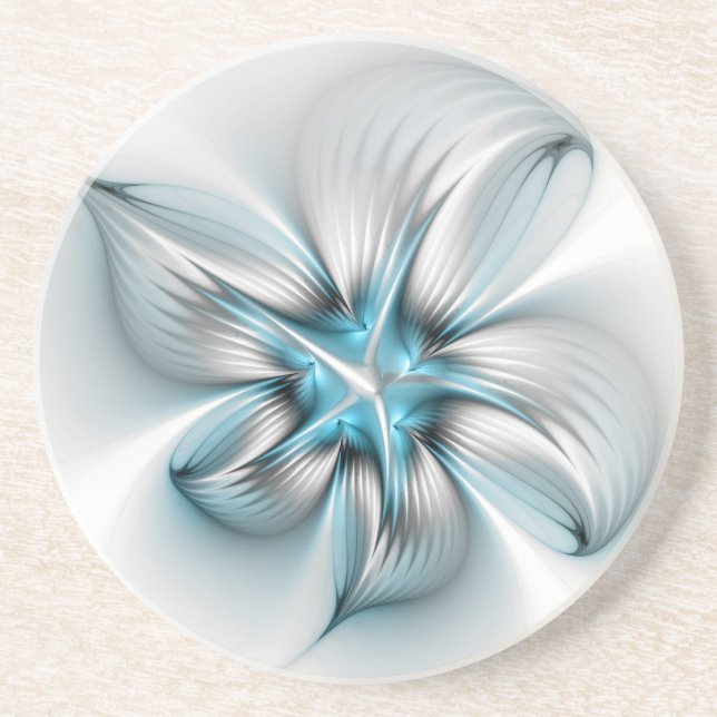Floral Elegance Modern Abstract Blue Fractal Art Coaster (Front)