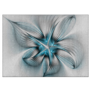 Floral Elegance Modern Abstract Blue Fractal Art Cutting Board