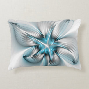 Floral Elegance Modern Abstract Blue Fractal Art Decorative Cushion