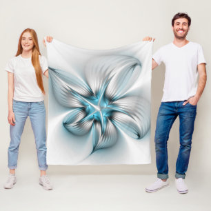 Floral Elegance Modern Abstract Blue Fractal Art Fleece Blanket