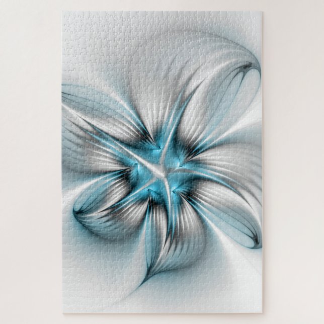 Floral Elegance Modern Abstract Blue Fractal Art Jigsaw Puzzle (Vertical)