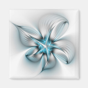 Floral Elegance Modern Abstract Blue Fractal Art Magnet