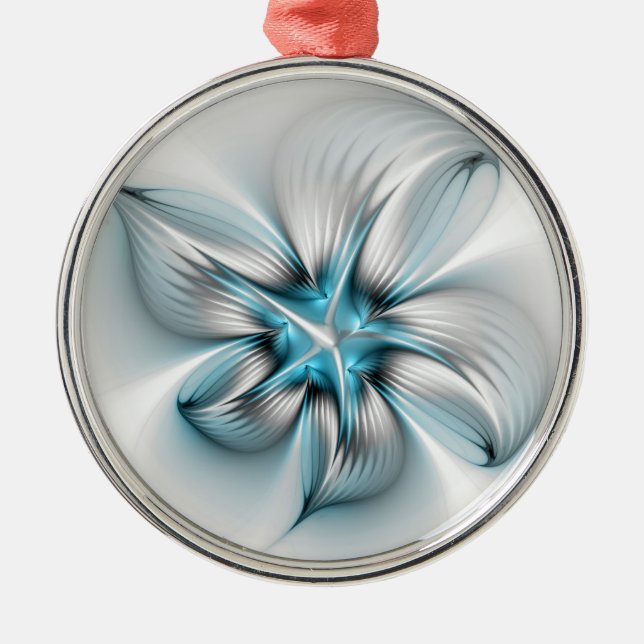 Floral Elegance Modern Abstract Blue Fractal Art Metal Ornament (Front)
