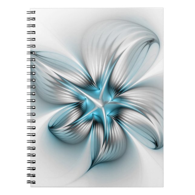 Floral Elegance Modern Abstract Blue Fractal Art Notebook (Front)
