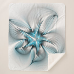 Floral Elegance Modern Abstract Blue Fractal Art Sherpa Blanket