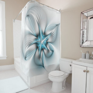 Floral Elegance Modern Abstract Blue Fractal Art Shower Curtain