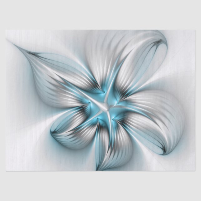 Floral Elegance Modern Abstract Blue Fractal Art Tissue Paper (Front)