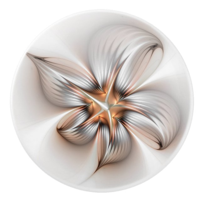 Floral Elegance Modern Abstract Fractal Art Ceramic Knob (Front)