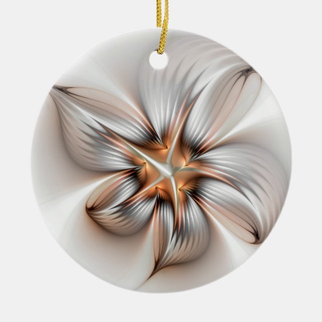 Floral Elegance Modern Abstract Fractal Art Ceramic Ornament (Front)