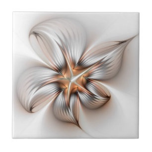 Floral Elegance Modern Abstract Fractal Art Ceramic Tile