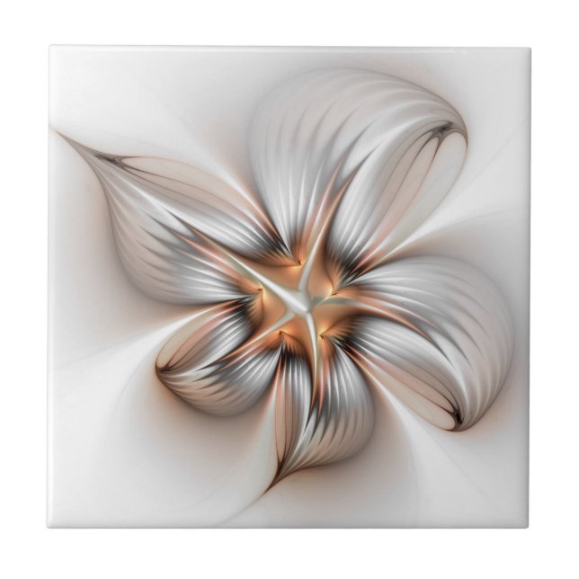 Floral Elegance Modern Abstract Fractal Art Ceramic Tile (Front)