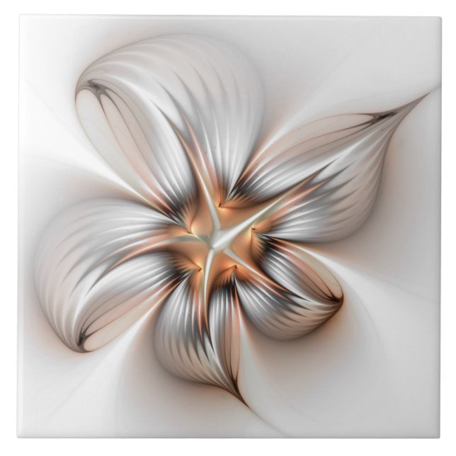 Floral Elegance Modern Abstract Fractal Art Ceramic Tile (Front)