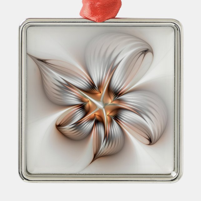 Floral Elegance Modern Abstract Fractal Art Metal Ornament (Front)