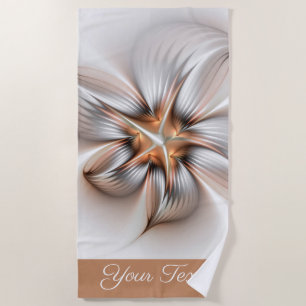 Floral Elegance Modern Abstract Fractal Art Name Beach Towel