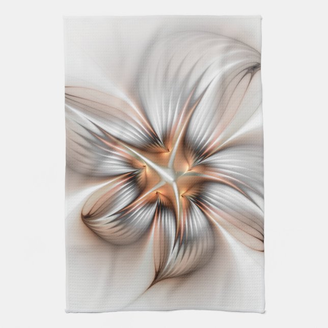Floral Elegance Modern Abstract Fractal Art Tea Towel (Vertical)