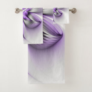 Floral Elegance Modern Abstract Violet Fractal Art Bath Towel Set
