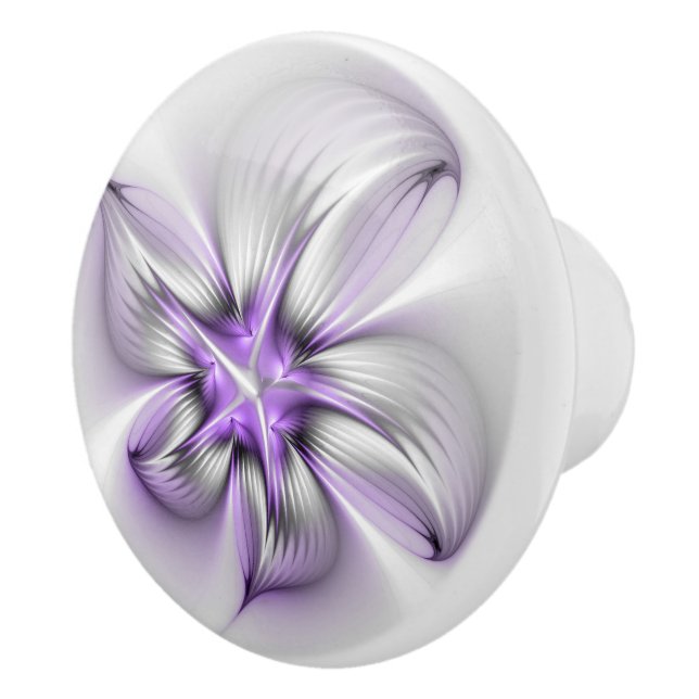 Floral Elegance Modern Abstract Violet Fractal Art Ceramic Knob (Right)