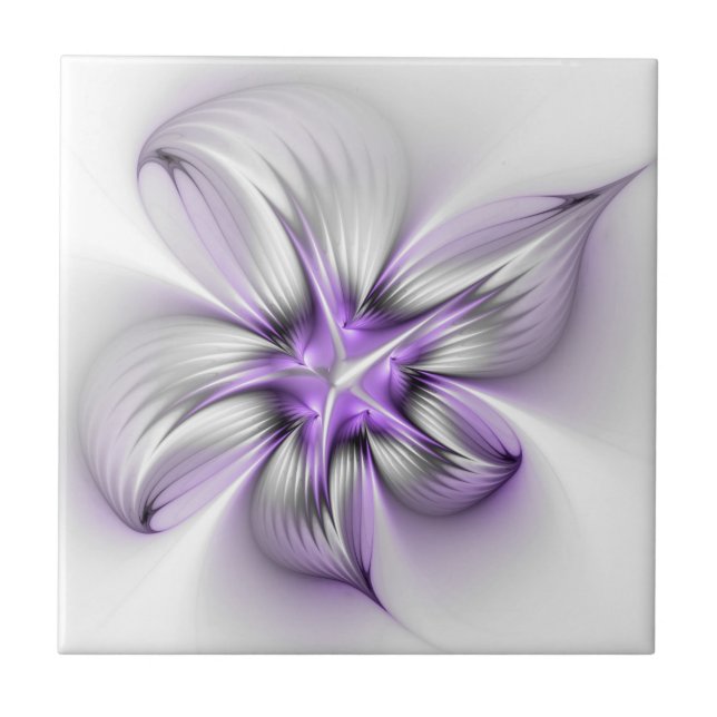Floral Elegance Modern Abstract Violet Fractal Art Ceramic Tile (Front)