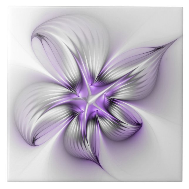 Floral Elegance Modern Abstract Violet Fractal Art Ceramic Tile (Front)