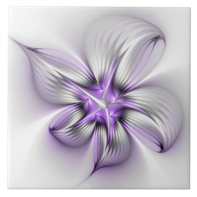 Floral Elegance Modern Abstract Violet Fractal Art Ceramic Tile (Front)