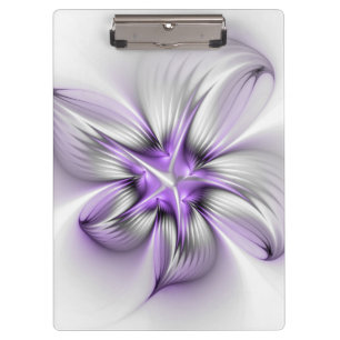 Floral Elegance Modern Abstract Violet Fractal Art Clipboard