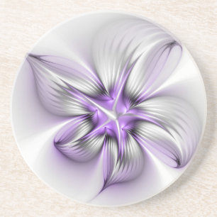 Floral Elegance Modern Abstract Violet Fractal Art Coaster