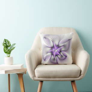 Floral Elegance Modern Abstract Violet Fractal Art Cushion
