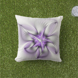 Floral Elegance Modern Abstract Violet Fractal Art Cushion