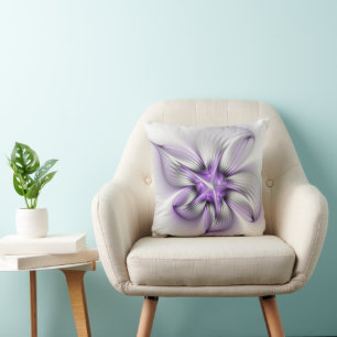 Floral Elegance Modern Abstract Violet Fractal Art Cushion