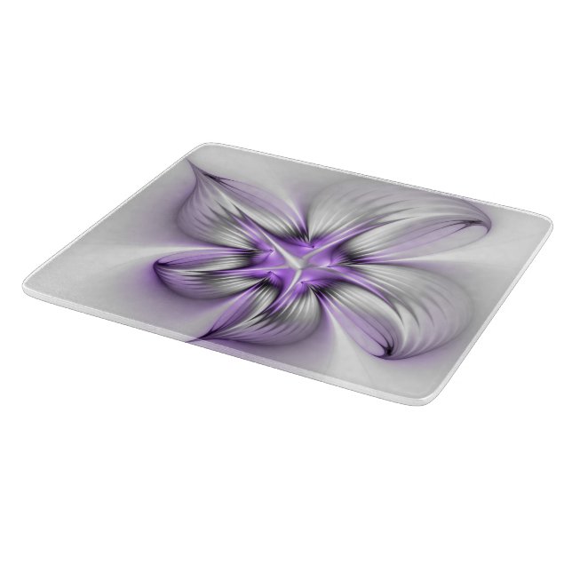 Floral Elegance Modern Abstract Violet Fractal Art Cutting Board (Corner)