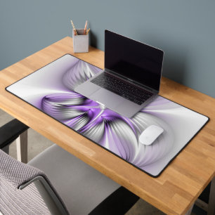 Floral Elegance Modern Abstract Violet Fractal Art Desk Mat