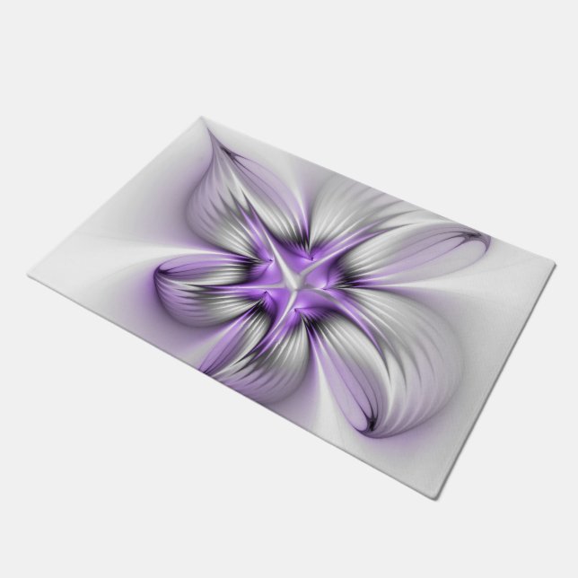 Floral Elegance Modern Abstract Violet Fractal Art Doormat (Angled)