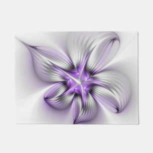 Floral Elegance Modern Abstract Violet Fractal Art Doormat