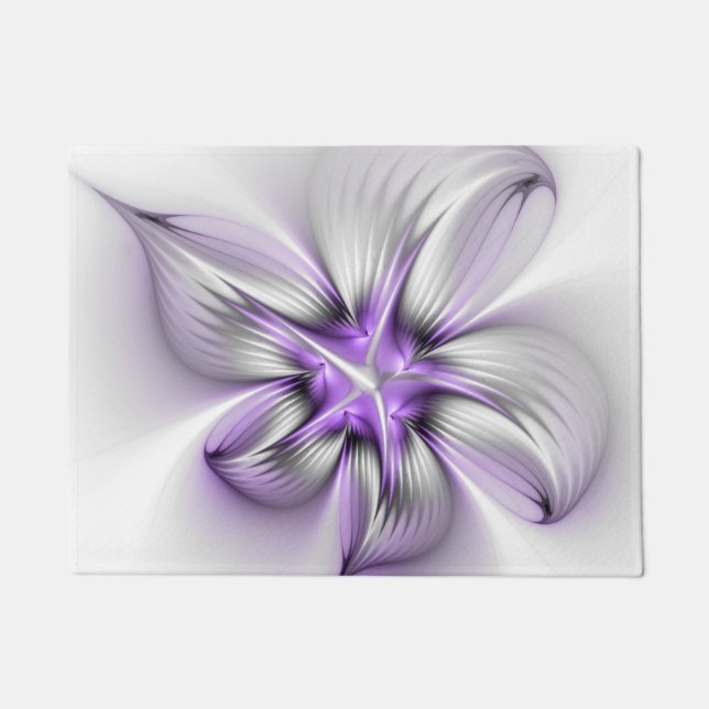 Floral Elegance Modern Abstract Violet Fractal Art Doormat (Front)