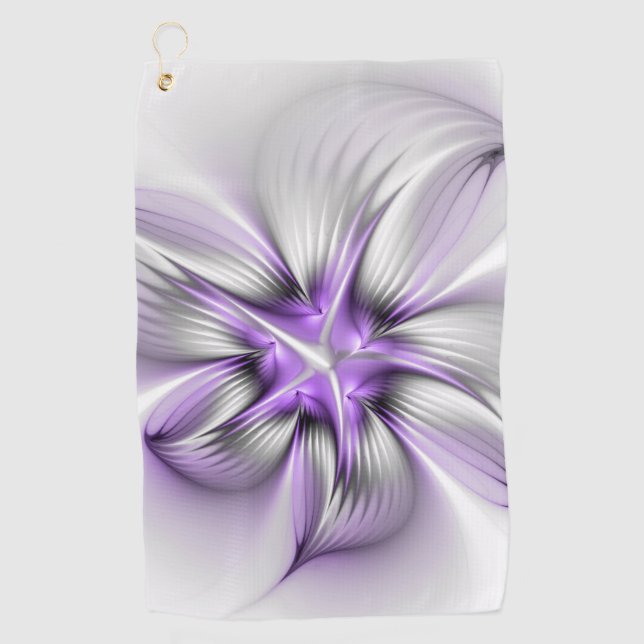 Floral Elegance Modern Abstract Violet Fractal Art Golf Towel (Front)