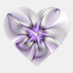 Floral Elegance Modern Abstract Violet Fractal Art Heart Sticker