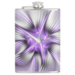 Floral Elegance Modern Abstract Violet Fractal Art Hip Flask