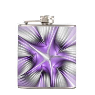 Floral Elegance Modern Abstract Violet Fractal Art Hip Flask
