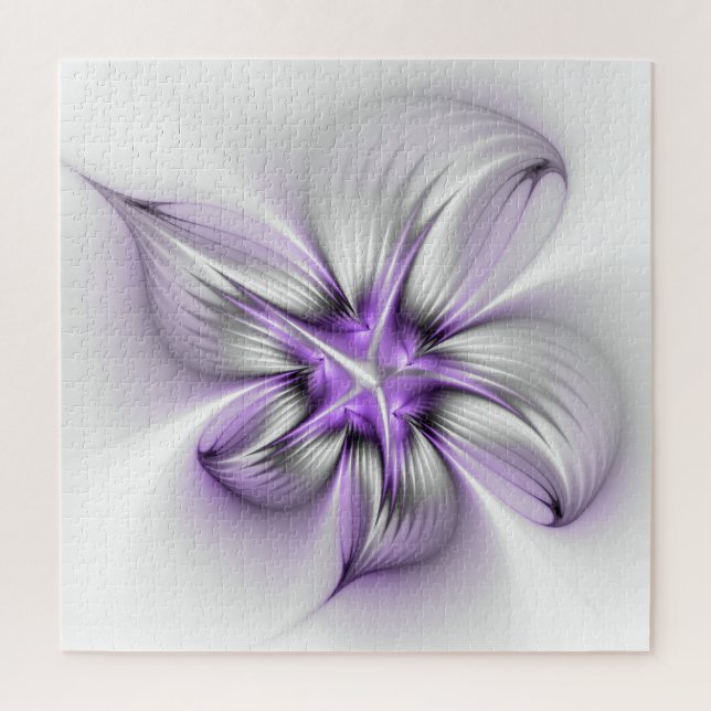 Floral Elegance Modern Abstract Violet Fractal Art Jigsaw Puzzle (Vertical)