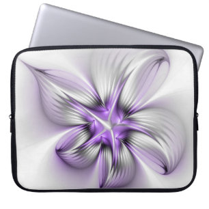 Floral Elegance Modern Abstract Violet Fractal Art Laptop Sleeve