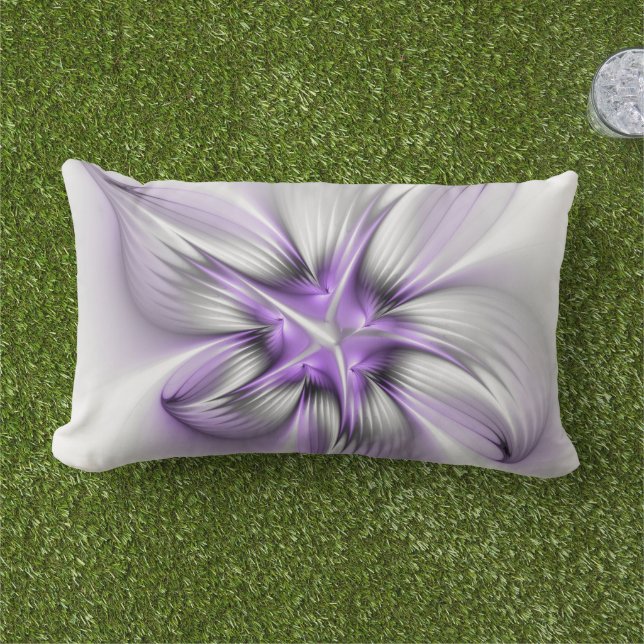 Floral Elegance Modern Abstract Violet Fractal Art Lumbar Cushion (Grass)