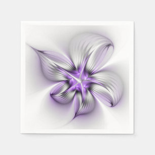 Floral Elegance Modern Abstract Violet Fractal Art Napkin