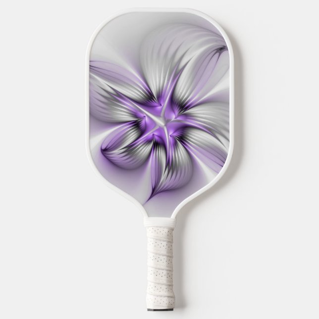 Floral Elegance Modern Abstract Violet Fractal Art Pickleball Paddle (Front)
