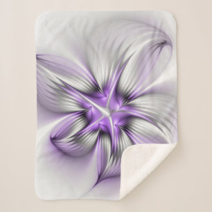 Floral Elegance Modern Abstract Violet Fractal Art Sherpa Blanket